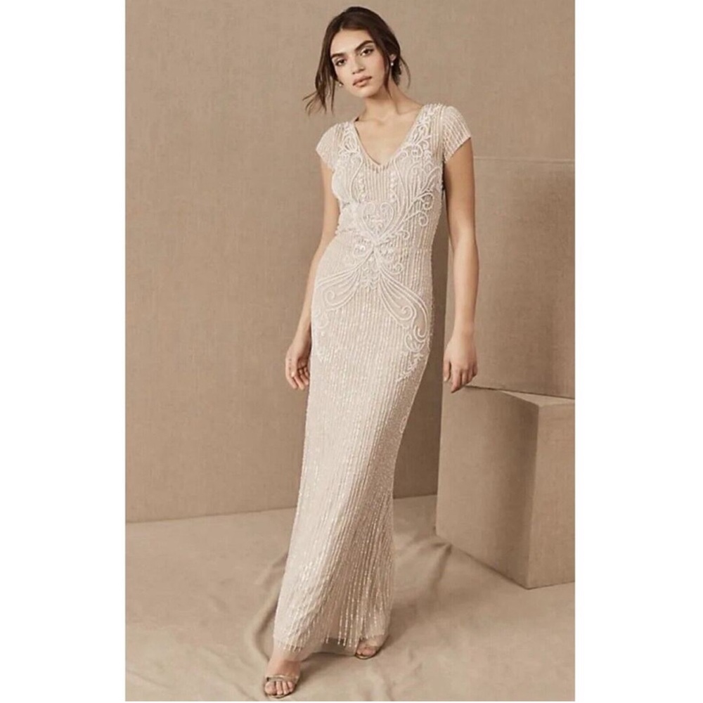 BHLDN white beaded cap sleeve formal maxi dress 2